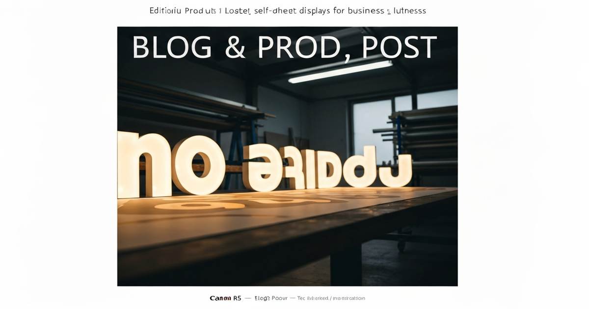 Agenti AI productie publicitara fizica: atelier modern cu bannere, firme luminoase si litere volumetrice